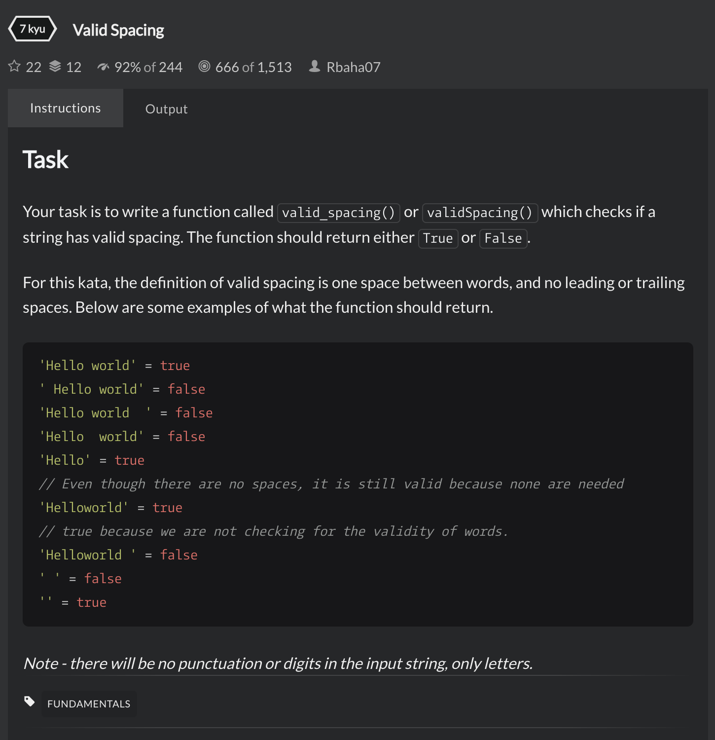 Codewars - Valid Spacing - Description